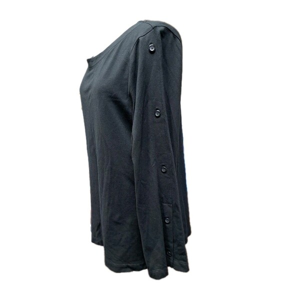 J.Jill Ponte Knit Top Black  Button Detail Sleeve Tee Shirt Heavyweight - Picture 4 of 8